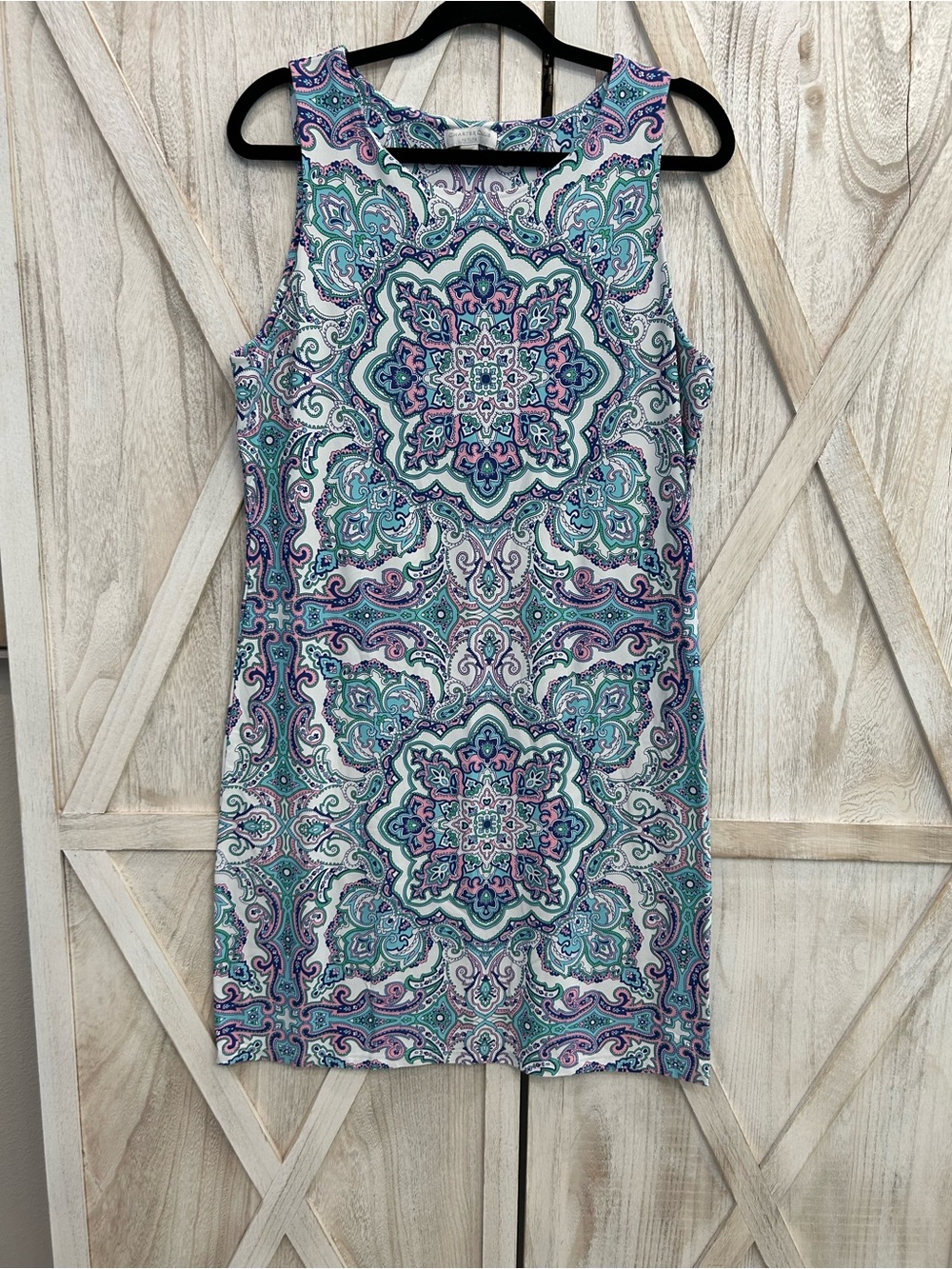 Charter Club Teal, Blue & White Medallion Sleeveless Mini Dress